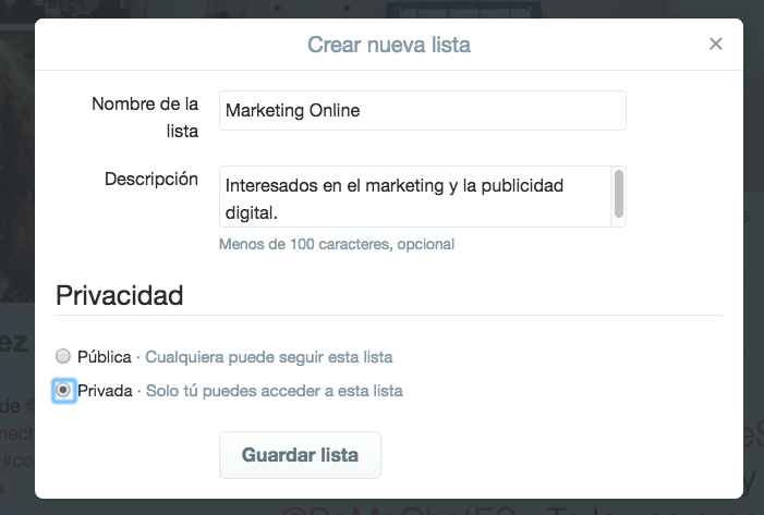 Listas privadas en Twitter 