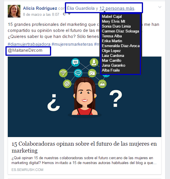 Post colaboradoras de SEMrush en Facebook