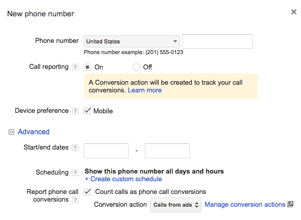 Adwords para móviles extensión de llamada